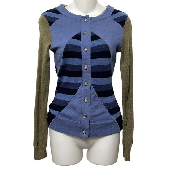 PRELOVED Reclaimed 100% Wool Striped Sweater Cardigan XS - Picture 10 of 10